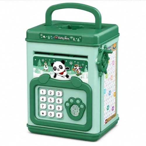 Atm Şifreli Çocuk Para Kumbarası – Parmak İzi Sensörlü, Çevirmeli Para Çekme Sistemli, Müzikli Taşınabilir Kasa (Panda)