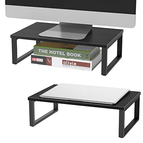 Norceesan 2 Pack Monitor Stand Riser Wood Desk Shelf With Storage, Laptop Stand Riser Computer Stand For Desk Shelf Organizer Desktop Printer Table For Pc Laptop Fax Monitor Lift, Black #TOP6