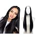 SARLA 24" 160g Long Straight & Natural Wave Full Head U-part Hair Extension Clip in Hairpieces Heat-resistant Fiber UH16 & UH17 (24‘’ Straight, 2 Natural Black)