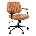 Artswish Mid-Century Modern Brown Leather Office Desk Chair with Wheels and Arms, Swivel, Adjustable Backrest