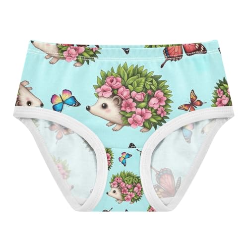 Cute Hedgehog Butterflies Blue Toddler Cotton Underwear, Girls Underwear Cotton, 2T–8 Years