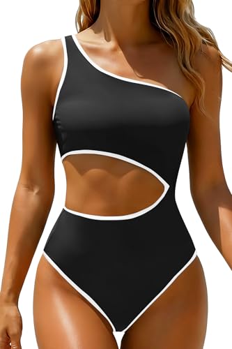 Image of Women's One Piece Swimsuit- One Shoulder Bathing Suit Cutout Tummy Control Swimwear