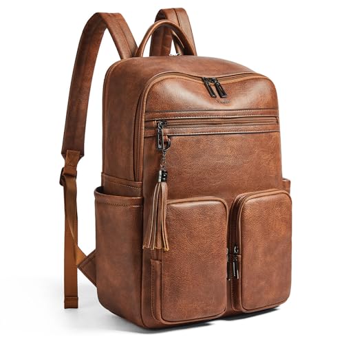 Shrrie Laptop Backpack for Women 16 Inch,Vegan Leather Travel Backpack Purse Work Business Computer Backpacks Teacher Nurse College Laptop Bookbag Casual Daypack,Two-toned Brown
