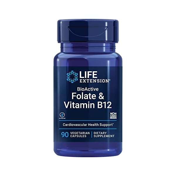 Life Extension BioActive Folate & Vitamin B12 – For Heart, Brain & GI Tract Health – Promotes Nerve Cell Growth…