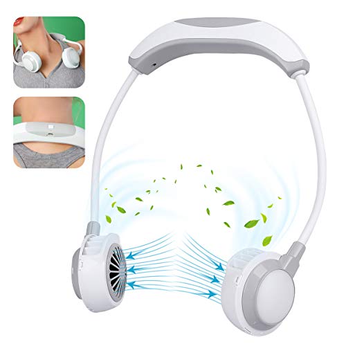 Tragbarer USB Ventilator, 3 Speed Betrieb Wiederaufladbarer Mini Faul Hals Hängender Fan 360° Verstellbarer Hands-Free Fan mit LED-Licht Für Reisen