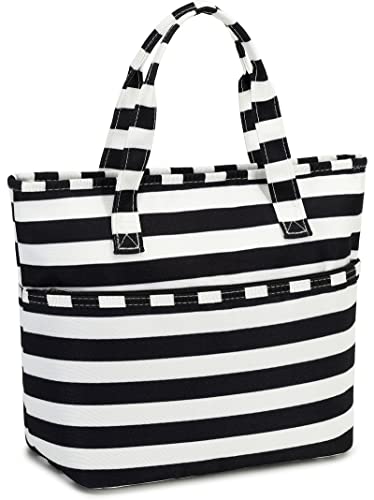LEDAOU Bolsa de almuerzo para mujer, hombre, bolsa aislada, bolsa térmica, bolsa de pícnic, plegable, resistente al agua, para oficina, trabajo, escuela, picnic, (A-negro y blanco) Cover