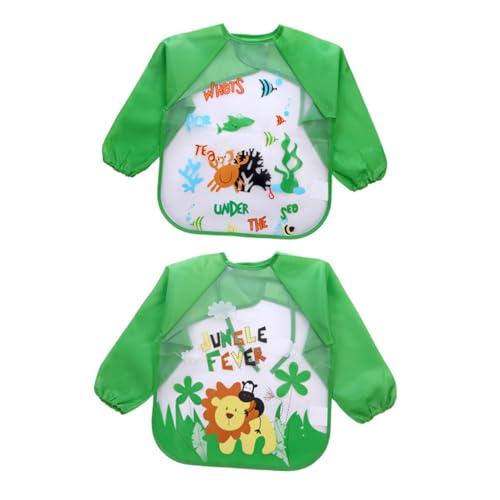 HANABASS 2 piezas Baberos Impermeables para Bebés con Mangas Largas Ajustables de EVA con Divertidos Diseños Infantiles Resistentes Manchas y Olores Paquete de Unidades para Alimentación y