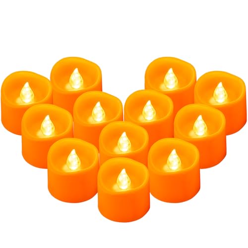 Yakpo 12 Pack Orange Tea Lights Battery Operated, Flameless Flickering Halloween LED...