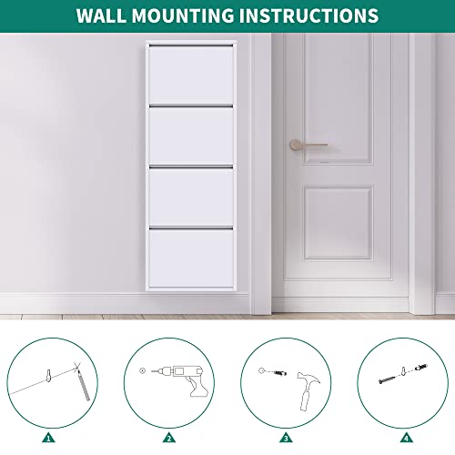 Yitahome Metal Shoe Cabinet For Entryway, Narrow Shoe Storage Organizer With 4 Flip Doors, Wall Mounted & No-Assembly Shoe Organizer, White #TOP6