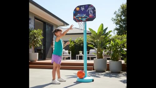 Image of Basketball Play Set for Kids with Adjustable Basketball Hoop, Tic Tac Toe & Dot Game Board, Basketball Net Stand Indoor Outdoor Toy, Best Gift for Boys & Girls - Multicolor