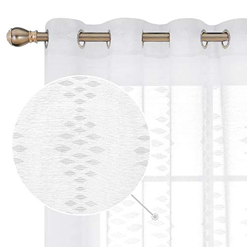 Deconovo Semi Sheer Curtains Striped Pattern White Sheer Curtains Drapes Grommet Jacquard Sheer