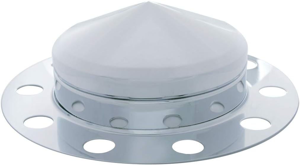 United Pacific 10126 - Axle Hub Cover - Chrome Pointed Front Axle Cover 3Pc Kit With 33Mm Nut Cover - Steel/Aluminum Wheel