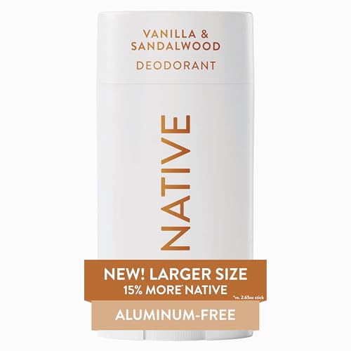 Native Aluminum Free Deodorant, Vanilla & Sandalwood, Large Size Stick, 72 Hour Odor Control, for Women & Men, Contains Naturally Derived Ingredients, 3.1 oz