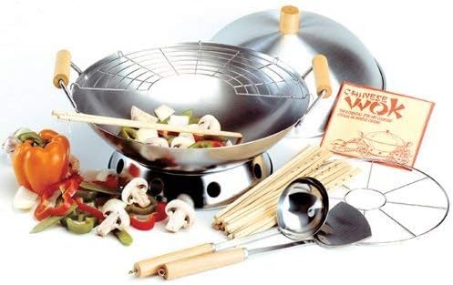 Norpo Juego de Wok de 10 Piezas, Acero, Plateado, 14 Pulgadas miniatura 4