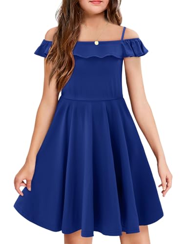 Yoklass Girls Dress Casual Round Neck A Line Ruffle Sleeve Knee Length Dresses 4-13 Years