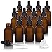 JUVITUS 1 oz / 30 ml Frosted Amber Glass Boston Round Bottle with Black Dropper + Funnel (12 Pack)