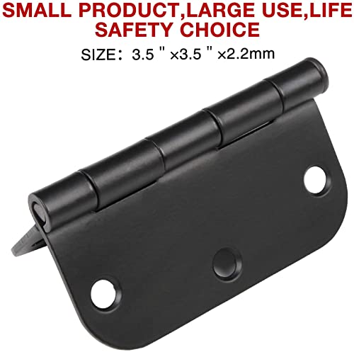 Image of 108 Pack Rounded Matte Black Door Hinges 3.5 Inch 5 /8 inch Radius for Interior 3 1 /2 inch Flat Iron Bifold Residential Standard Hinge Bedroom Indoor for Doors 3 inchHardware Heavy Duty Steel Regular Home Kit