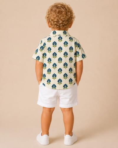 Image of A.T.U.N. (ALL THINGS UBER NICE) Boys 100% Cotton Printed Shirt | Half Sleeve Smart Casual Shirt for Kids | Soft Breathable Button Placket Top