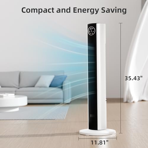 Image of Antarctic Star Tower Fan Portable Floor Fans 85Oscillating Fan Quiet Cooling 12H Timer Remote Control Standing Bladeless Electric 3 Wind Speeds 4 Modes Bedroom Office,36 inch, Black+White
