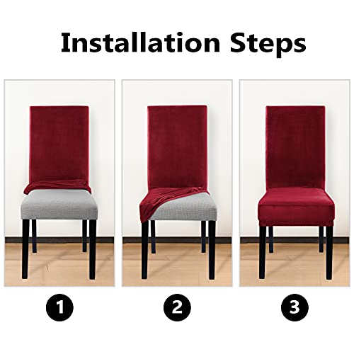 Caromio Velvet Chair Covers For Dining Room Set Of 4, Soft Stretch Removable Velvet Dining Room Chair Slipcovers Chair Protectors Covers, Wine Red #TOP3