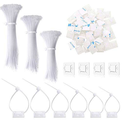 SourceTon - Juego De 300 Bridas Para Cables Ultra Fuertes De 0.2 Pulgadas De Ancho Y Soportes De Brida Para Cables, 100 Bridas De 8 Pulgadas, 100 Bridas Para Cables De