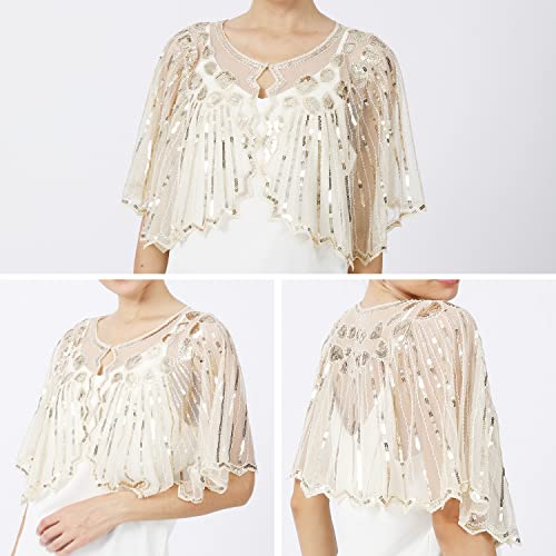 Bacophy Women's 1920s Shawl Wraps Beaded Sequin Gatsby Cape Evening Bolero Flapper Cover Up3