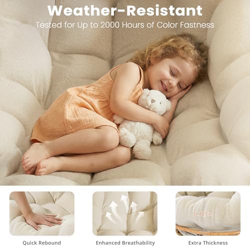 Easyego Oversized Papasan Rocking Chair Indoor Outdoor Use, Comfortable Wicker Rocker with Cozy Thicken Cushion for Deck, Balcony, Poolside, Lawn, Bedroom, Living Room, Pure White - 2