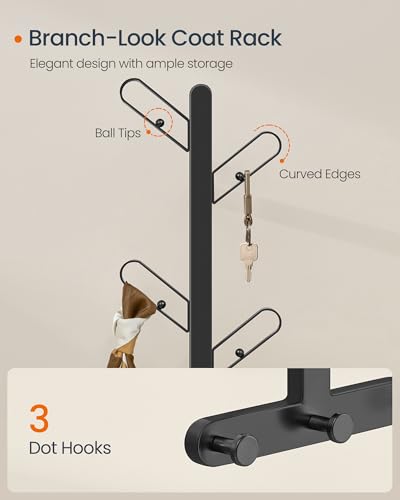 SONGMICS-HOME-Wall-Mounted-Coat-Rack-Wall-Hooks-Branch-Look-Rack-with-7-Hooks-Ball-Tips-for-Clothes-Hats-Bags-Ink-Black-URCR035B01 SONGMICS HOME Wall Mounted Coat Rack Wall Hooks Branch Look Rack with 7 Hooks Ball Tips for Clothes Hats Bags Ink Black URCR035B01