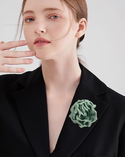 Image of Dainty Peony Rose Flower Brooches Lapel Pins Delicate Elegant Fabric Flowers Brooch Pin for Women Flower Corsage for Wedding Party Accessories Jewelry Gifts100mm