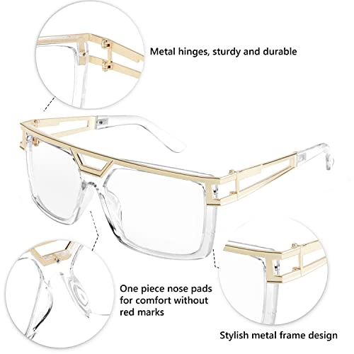 FEISEDY 80s Square Oversized Womens Mens Sunglasses 90s Hip Hop Costume for Rapper DJ Girls B90572