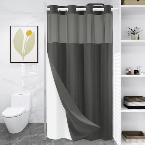 WONICY Hook-Free Shower Curtain with Liner, Charcoal Grey, 54 x 80 Inch