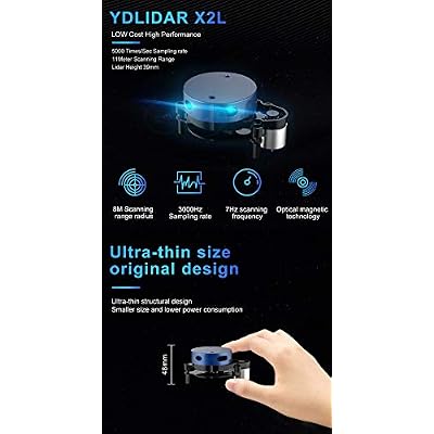 EAI YDLIDAR X2L 360 Degree 2D Laser Range Sensor Kit, 7hz Scan Rate and 8 Meters Distance Ladar Scanner Module for Intelligent Obstacle/Robot/Maker Education