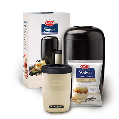 EasiYo Yogurt Starter Kit | EasiYo Yogurt Maker, Storage Jar and Greek Style Vanilla Flavored Yogurt Base (35oz, Makes 7 Servings) | Fresh Homemade Yogurt | New Zealand Milk from Grass Fed Cows