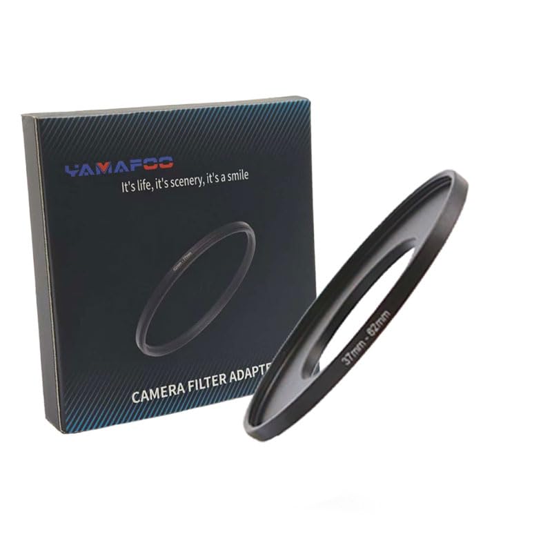 YAMAFOO 37mm to 62mm Step-Up Ring/Step Down Rings Filter Adapter for All Brands UV ND CPL Metal Ring Step-Up Rings Adapter Filter,Black (37-62)