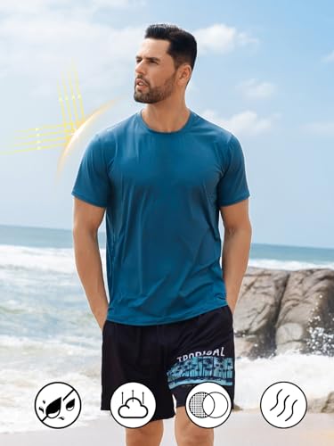 Men's Rash Guard Swim Shirts UPF 50+ Short Sleeve Fishing Quick Dry Beach-Recommended Larger one2