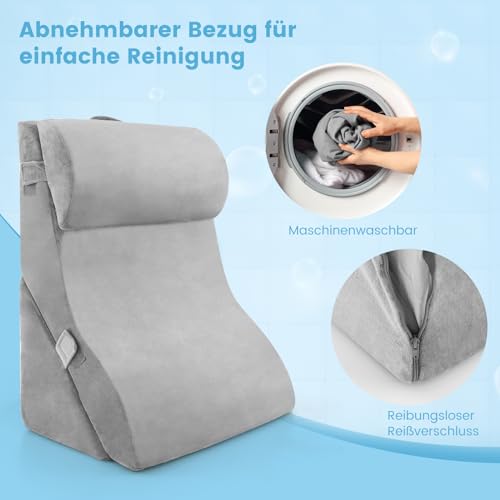 COSTWAY Lesekissen für Bett und Sofa, Venenkissen zum Beine hochlagern, 3-teiliges orthopädisches Keilkissen-Set nach Operationen gegen Schnarchen, Sodbrennen & Rückenschmerzen (Grau)