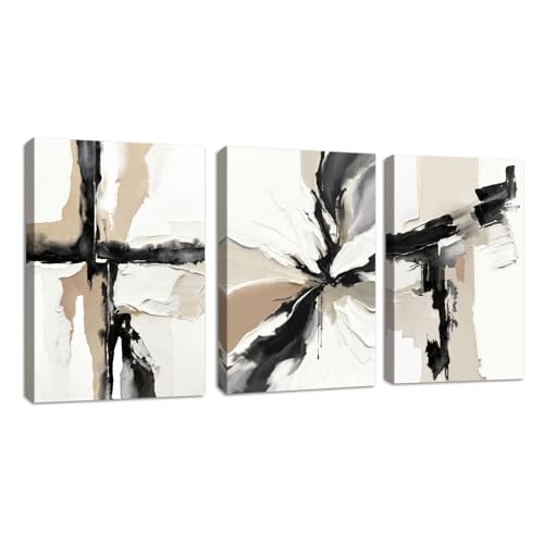 3 Pcs Neutro Abstracto Geométrico Modernos Cuadros Decoracion Con Marco, Negro y Blanco Beige Cuadro y Láminas Nórdico Minimalista Lienzos Decorativo Hogar Para Salon Dormitorio Comedor 30X40cmx3
