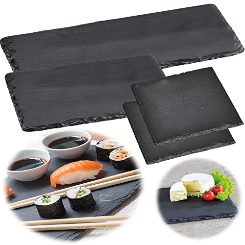 LS-LebenStil 2x Schieferplatte 20x20cm - 2 Stück Set - Quadratisch - Servierplatte Schieferteller Tischset Sushi Deko Tablett Tapas-Teller Naturschiefer-Platten Schiefertafel Steinplatte Tafelplatte