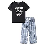 MyFav Conjunto de pijama de manga corta con estampado de vino tinto suave para mujer