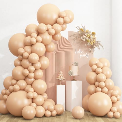 Image of RUBFAC 135pcs Nude Balloons, Latex Boho Beige Apricot Balloon Different Sizes 18 12 10 5 Inch for Garland Arch Wedding Baby Shower Gender Reveal Anniversary Birthday Party Decorations