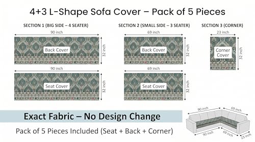Image of Luxury Sofa Cover L Shape 7 Seater with Matching Cushion Cover 16x16 inch - Emerald Paisley Royal 4+3 Seater (7 Seater) Quilted Sofa Cover Set Pack of 12, Washable, Emerald Teal