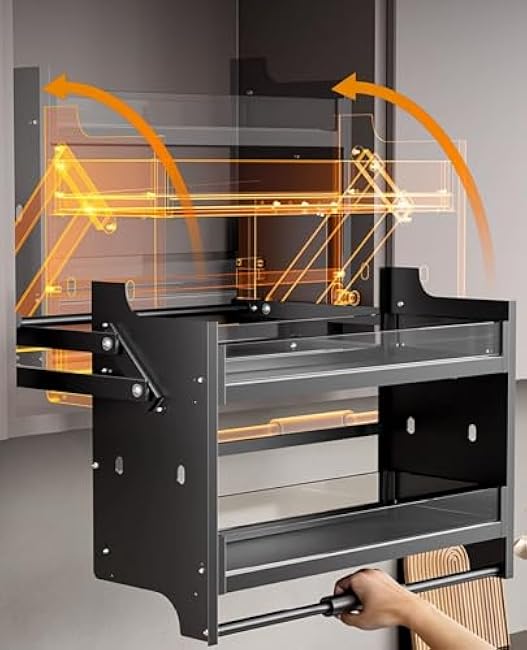 2-Tier Pull Down Shelf for Kitchen Upper Cabinet Adjustable, Heavy Duty Wall Mounted Sliding Under Shelf, Ideal Spice and Dishes Pull Out Cabinet Storage Shelf (26)-INMNEud6