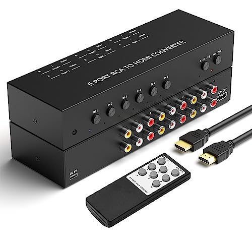 ZUZONG Convertidor RCA a HDMI de 6 vías 1080P/720P RCA compuesto CVBS AV interruptor a HDMI convertidor adaptador compatible con interruptor 4:3/16:9 para Sega Xbox PS1 PS2 PS3 N64 NGC SNES WII VHS