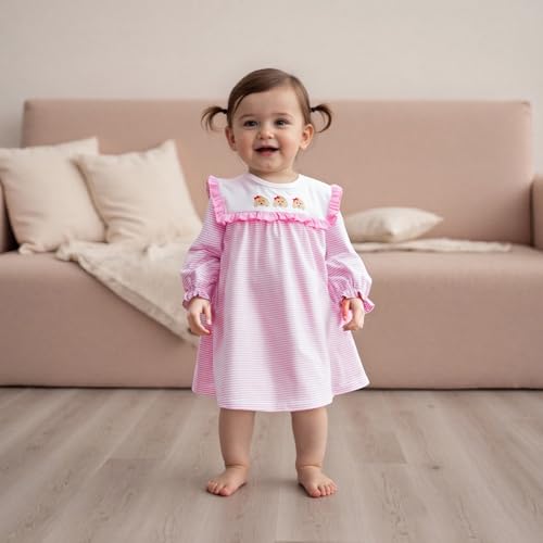 Girls' Dog Embroidery Mini Dress Long Sleeve Fall Striped A-Line Daily Toddler Dress Cute Casual Kids' Dress2