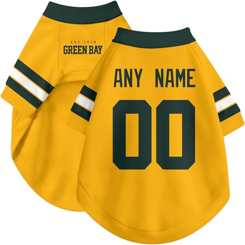 Image of Green Bay Dog Clothes Jersey Style Personalized Pet T Shirt with Custom Name Number for Small Medium Large Dogs