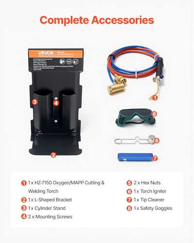 Image of VEVOR Oxygen Propane Torch Kit, Brass Welding Torch for Oxygen MAPP Gas with Dual Pressure Gauges, Portable Oxy-Propane MAPP Brazing Tool Kit with Cylinder Rack for Welding, Soldering, Metal Heating