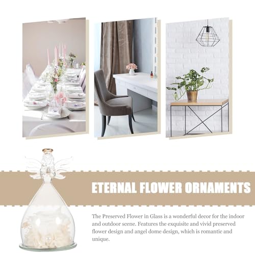 Fleurs éternelles blanches sous cloche et ange, le cadeau de Saint-Valentin idéal - 4