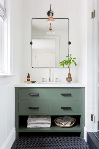 Image of TEHOME Pivot Mirror Matt Black Tilt Vanity Mirror Large Black Metal Framed Rectangle Tilting Beveled Vanity Mirrors for Wall, Vertical Hanging, Overall 34.14 x 40 inches (Mirrror 30 x 40 inches)
