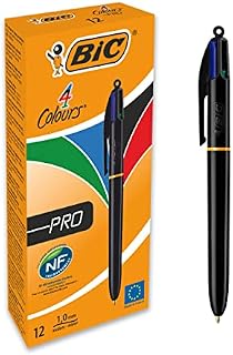 BIC 4 Colours Pro Retractable Ballpoint Pen with Four Ink Colours and Medium Point (1.0 mm), Pack of 12