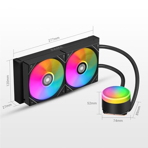 SAMA L40 240mm AIO CPU Liquid Cooler, ARGB PWM Fans up to 2000 RPM, Quiet 4-Pin Water Cooling System, Intel LGA 1700/1851/1200/115X/2011/1366 & AMD AM5/AM4 Compatible, Black